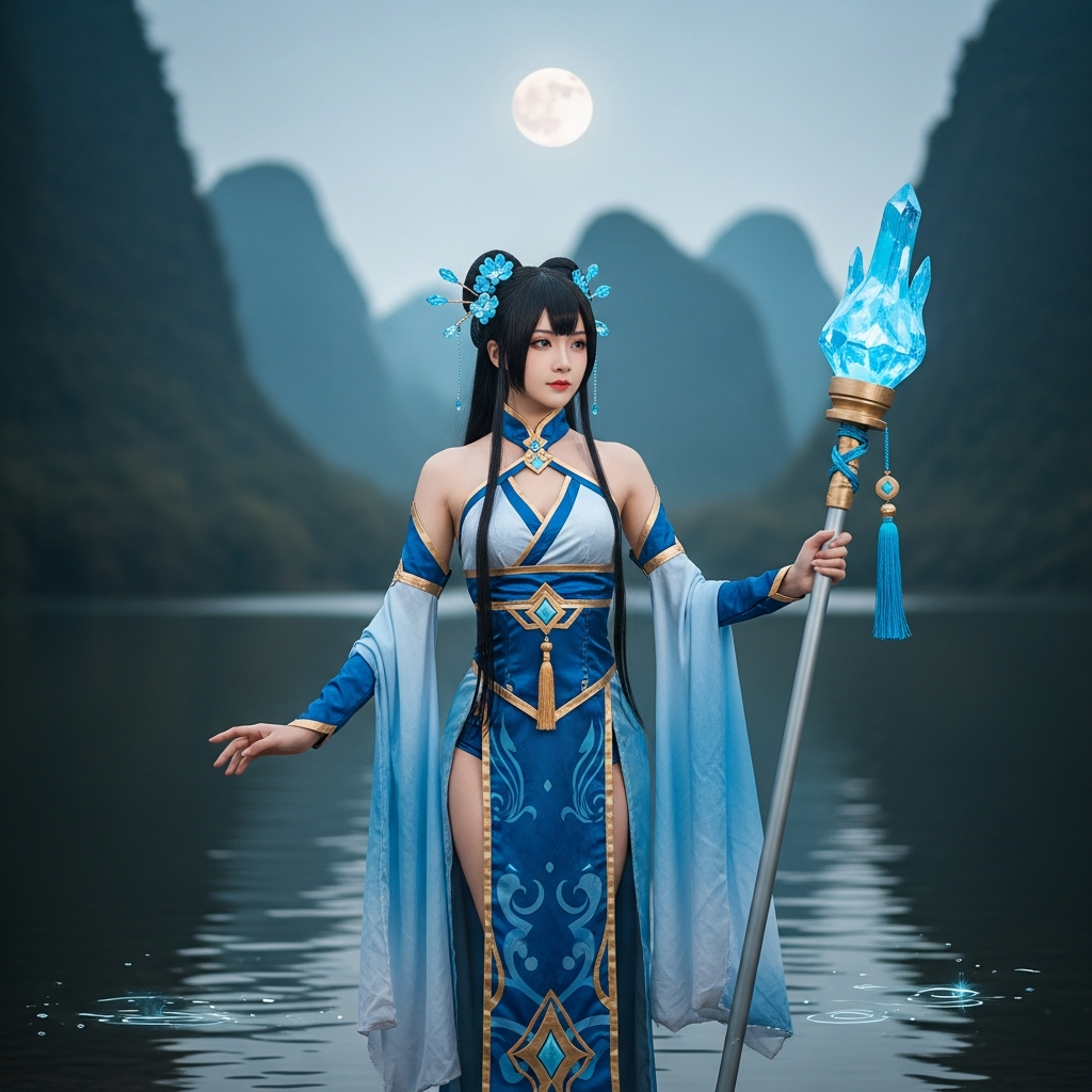Ultra-realistic fashion cosplay photograph of a so...