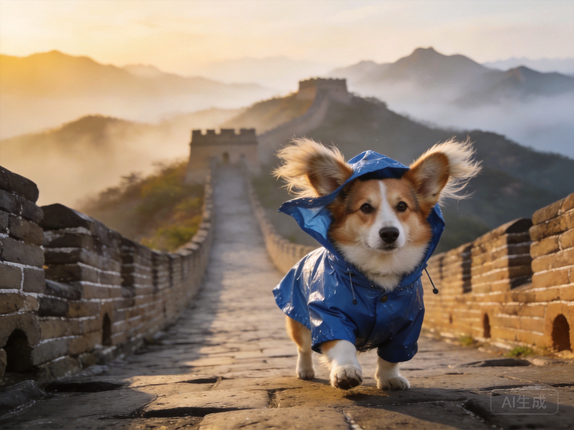 Ultra-realistic travel photograph of a corgi weari...